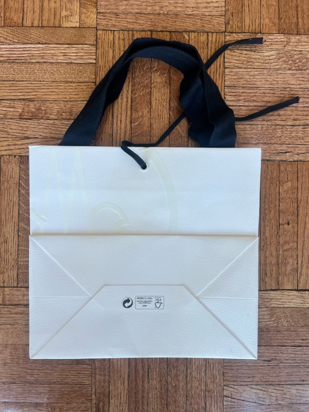 Moncler White Logo Paper shopping Tote w Black Ribbon Handles PLUS receipt cover - Picture 3 of 10